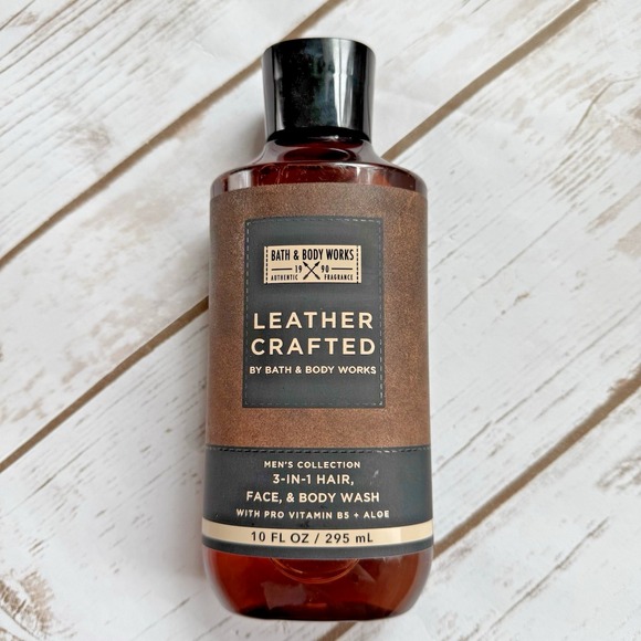 Bath & Body Works Other - New Bath & Body Works Mens Leather Crafted 10 oz Hair Face Body Wash Shower Gel